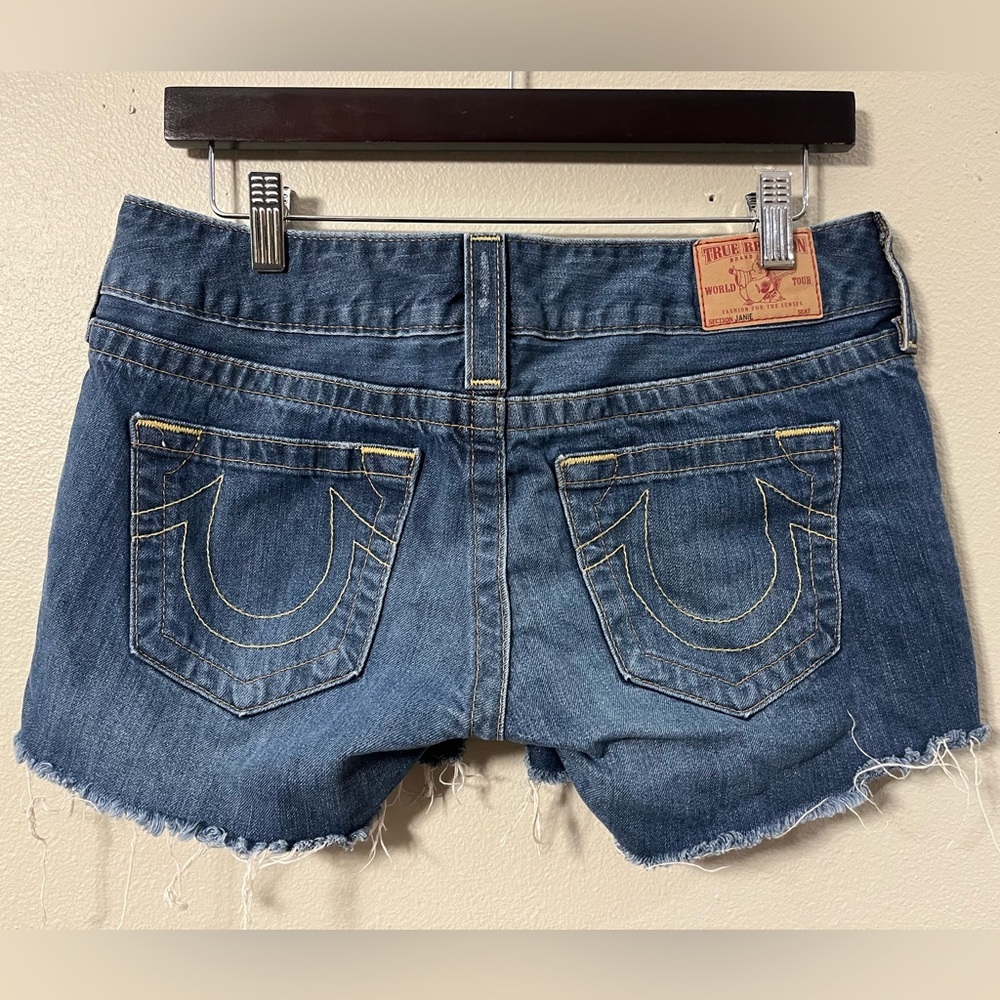 Y2K True Religion Raw Hem Low Rise Cutoff Jean Mini Shorts Made jn USA Sz 30